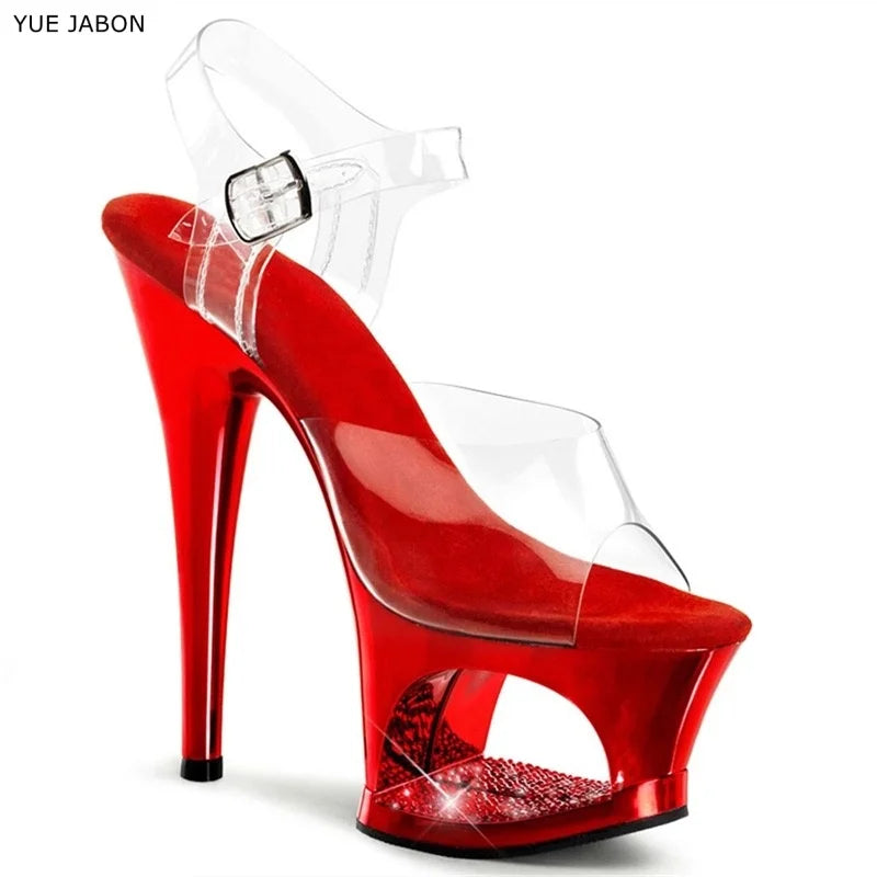 Sexy Women's 17cm High Stiletto Sandals - Hollow Out Sole Electroplated Diamond-Encrusted Shoes, Ideal for Pole Dance, Catwalk