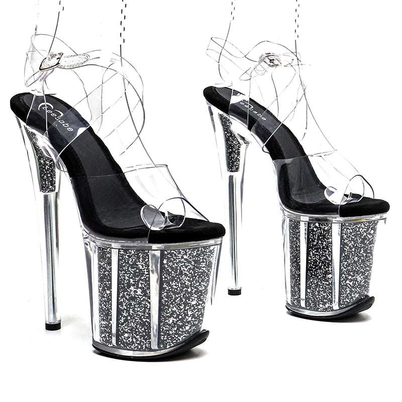Leecabe 20cm/8inches Clear PVC upper backstrap cross  Clear Platform high heel sandals stripper heel  pole dance shoes