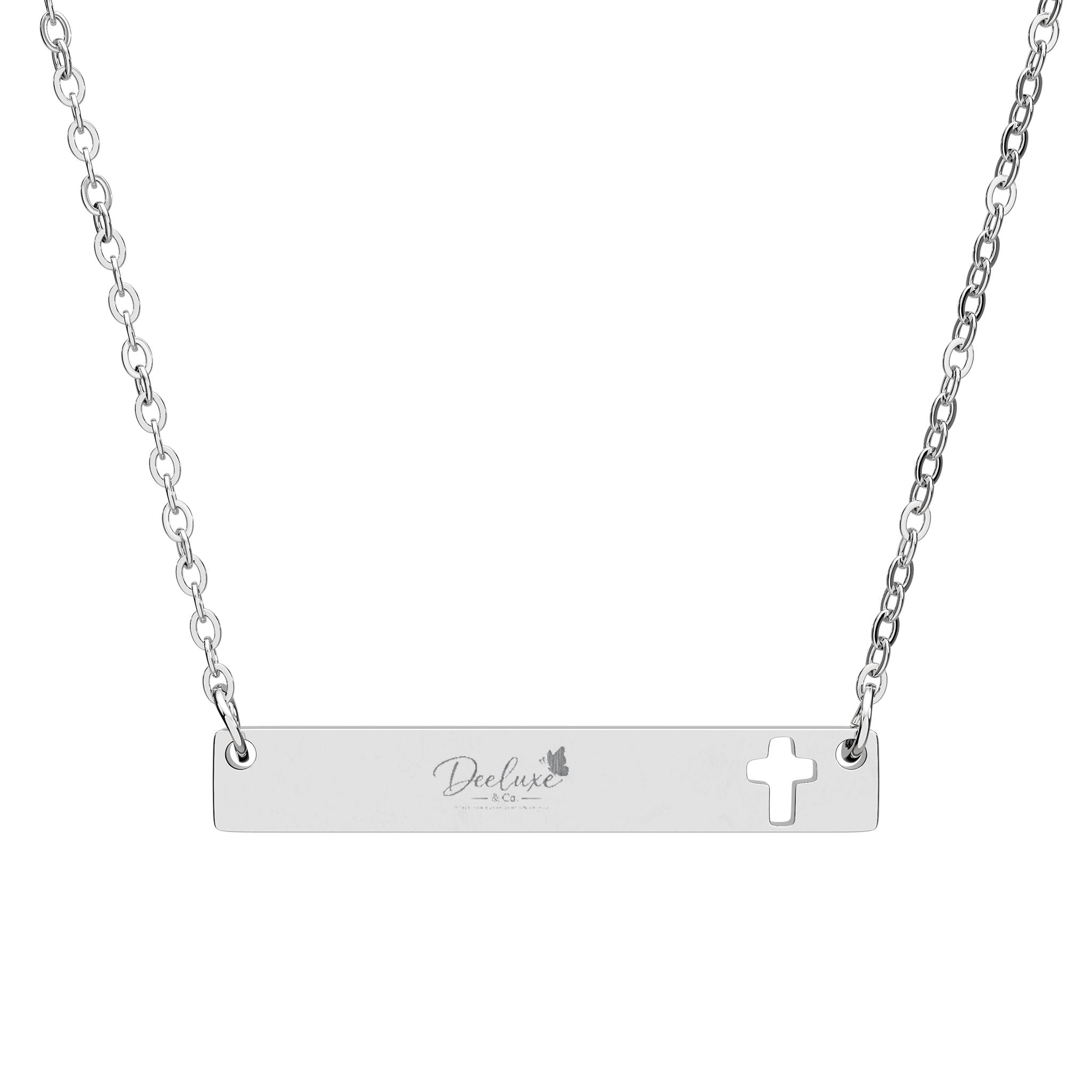 Cutout Cross Bar Necklace — Personalized Engraved Christian Jewelry