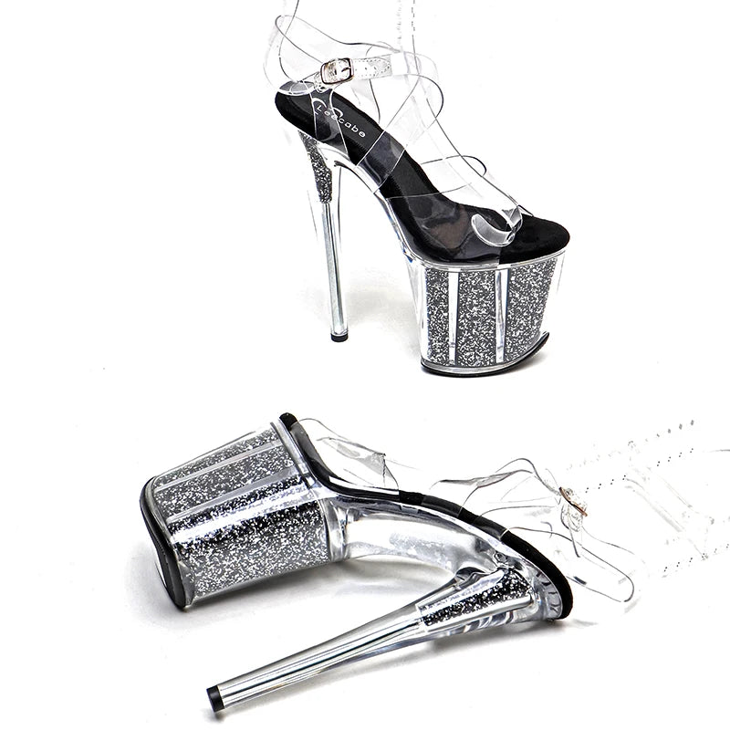 Leecabe 20cm/8inches Clear PVC upper backstrap cross  Clear Platform high heel sandals stripper heel  pole dance shoes