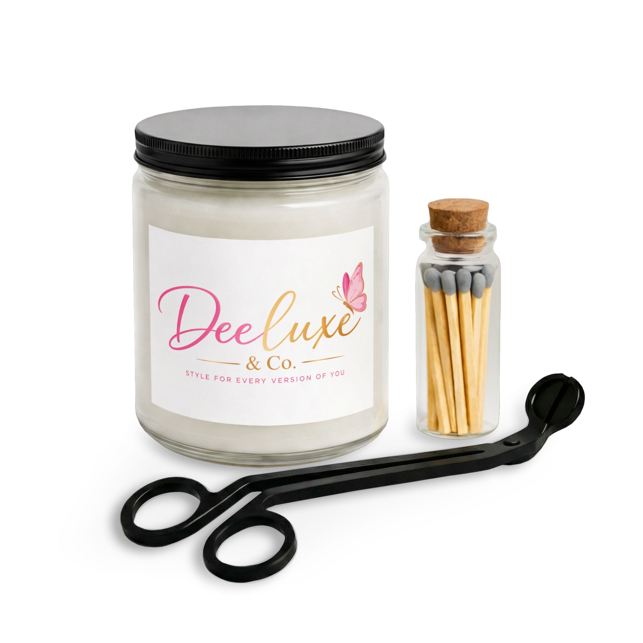 Scented Candle Gift Set with Matches & Wick Trimmer – DeeLuxe & Co. Jar Candle