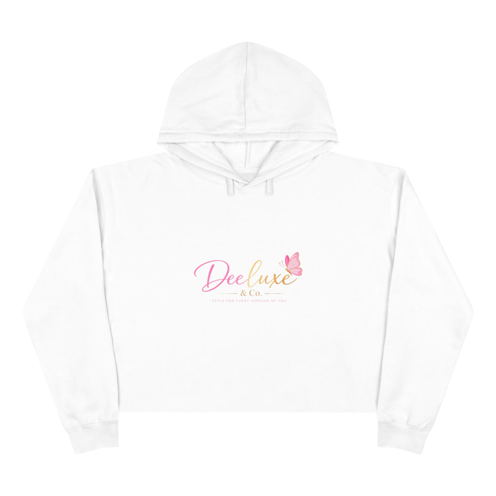 Cropped Hoodie — Deluxe Bliss Logo with Pink Butterfly