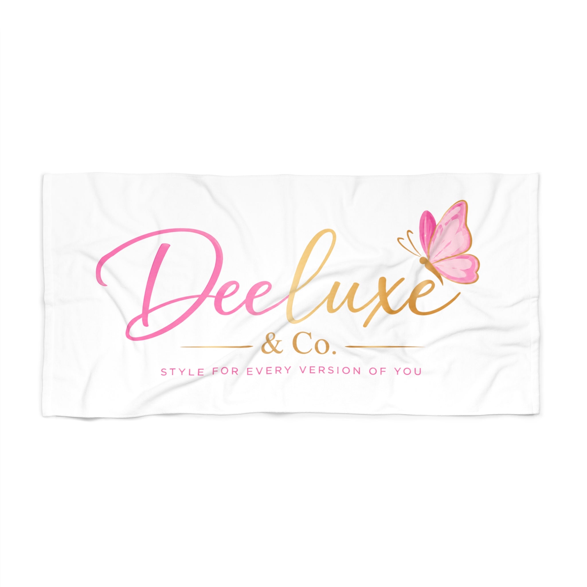 Deeluxe & Co. Logo Beach Towel — Pink Butterfly Luxe Beach Blanket