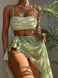 Sexy Striped Bikini Three-Piece Swimwear Set with Beach Dress