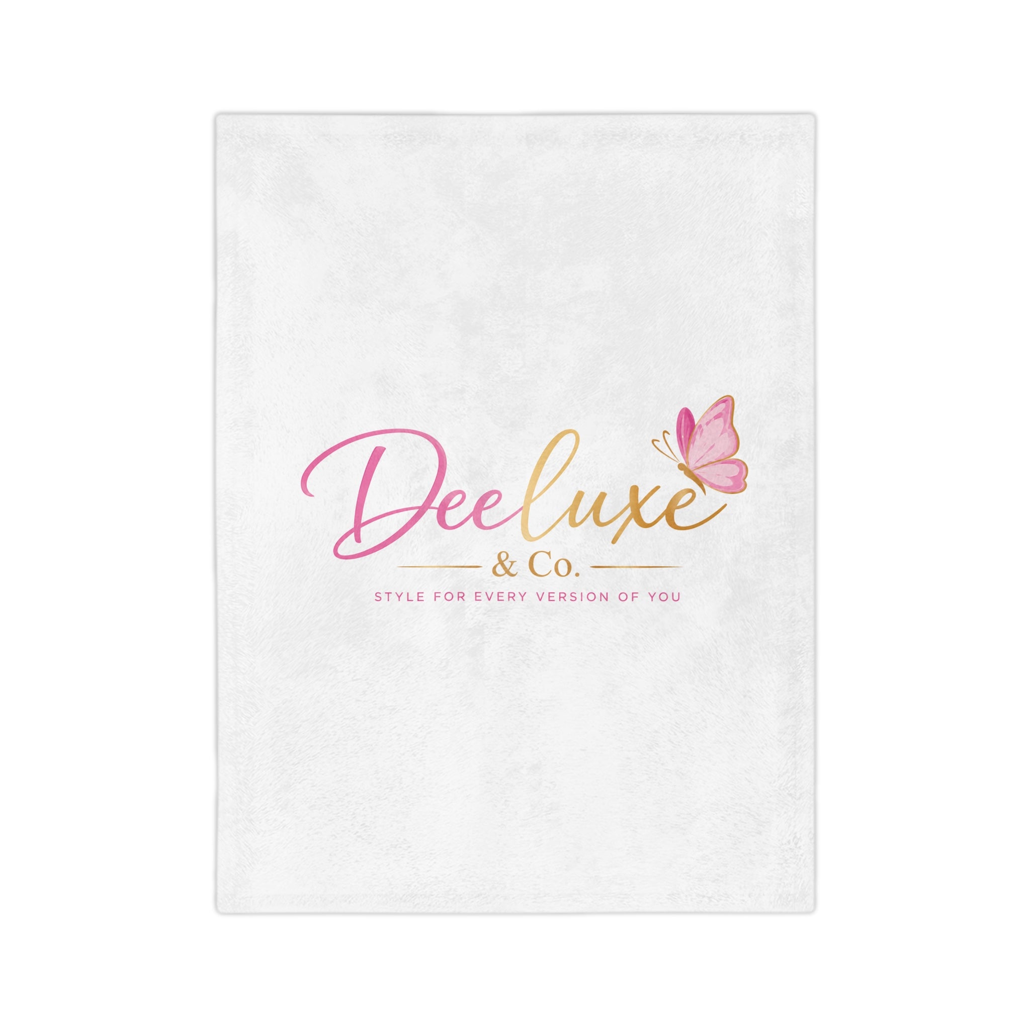 Deeluxe & Co. Velveteen Microfiber Blanket — Soft White Butterfly Logo Throw