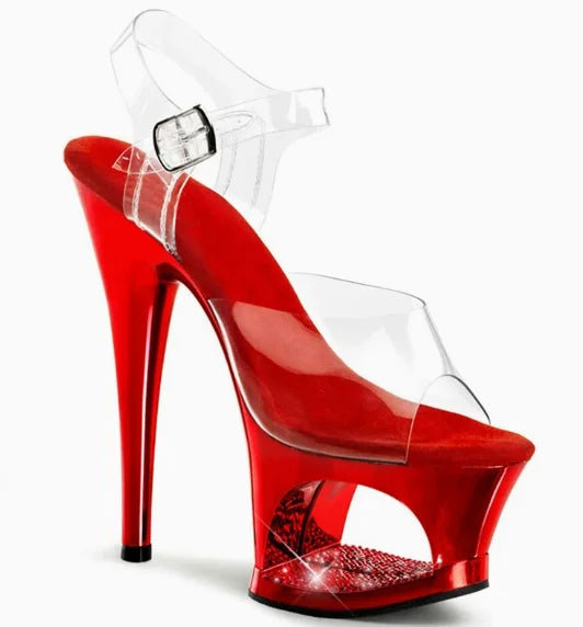 Sexy Women's 17cm High Stiletto Sandals - Hollow Out Sole Electroplated Diamond-Encrusted Shoes, Ideal for Pole Dance, Catwalk