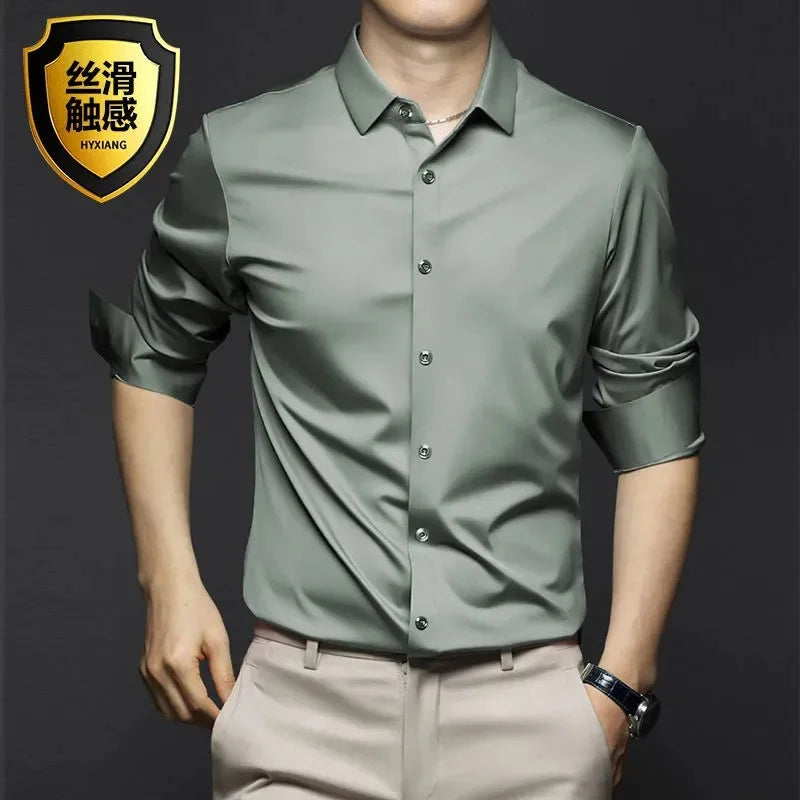 Men's Long Sleeve Wrinkle Resistant Casual White Shirt