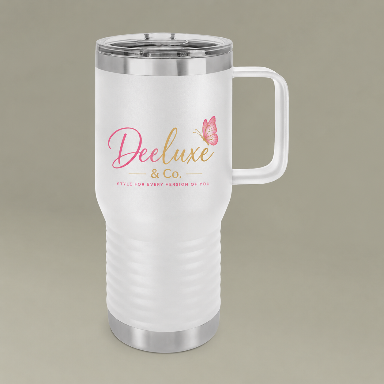 20oz Travel Mug with Deluxe & Co. Butterfly Logo — Insulated Coffee Tumbler
