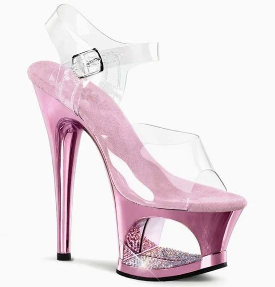 Sexy Women's 17cm High Stiletto Sandals - Hollow Out Sole Electroplated Diamond-Encrusted Shoes, Ideal for Pole Dance, Catwalk