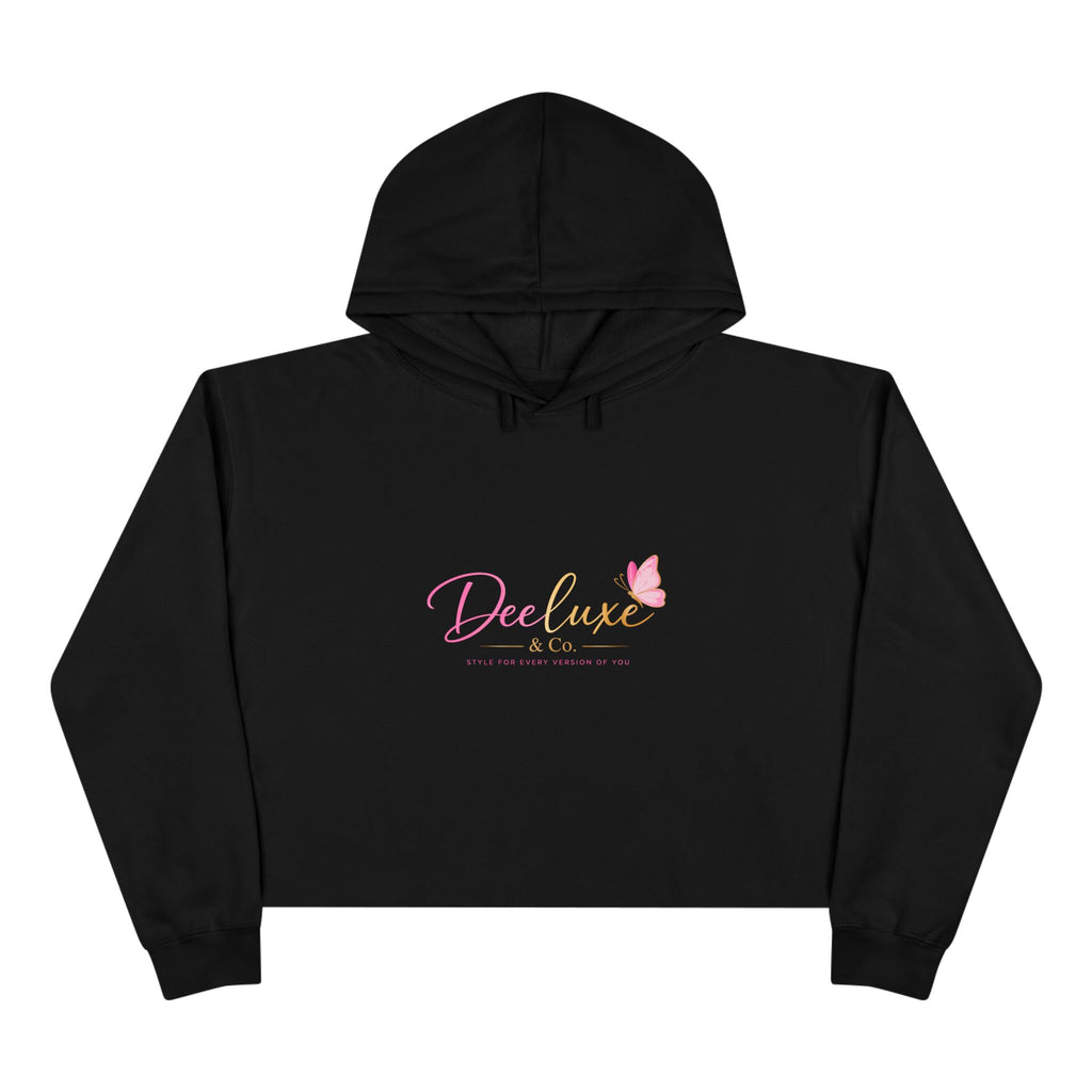 Cropped Hoodie — Deluxe Bliss Logo with Pink Butterfly