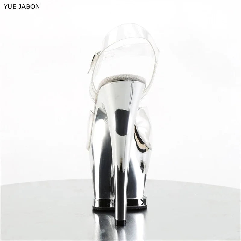 Sexy Women's 17cm High Stiletto Sandals - Hollow Out Sole Electroplated Diamond-Encrusted Shoes, Ideal for Pole Dance, Catwalk
