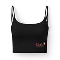 Luxe Women's Bralette — Black Crop Bra with 'Deeluxe' Pink Logo