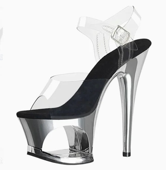 Sexy Women's 17cm High Stiletto Sandals - Hollow Out Sole Electroplated Diamond-Encrusted Shoes, Ideal for Pole Dance, Catwalk
