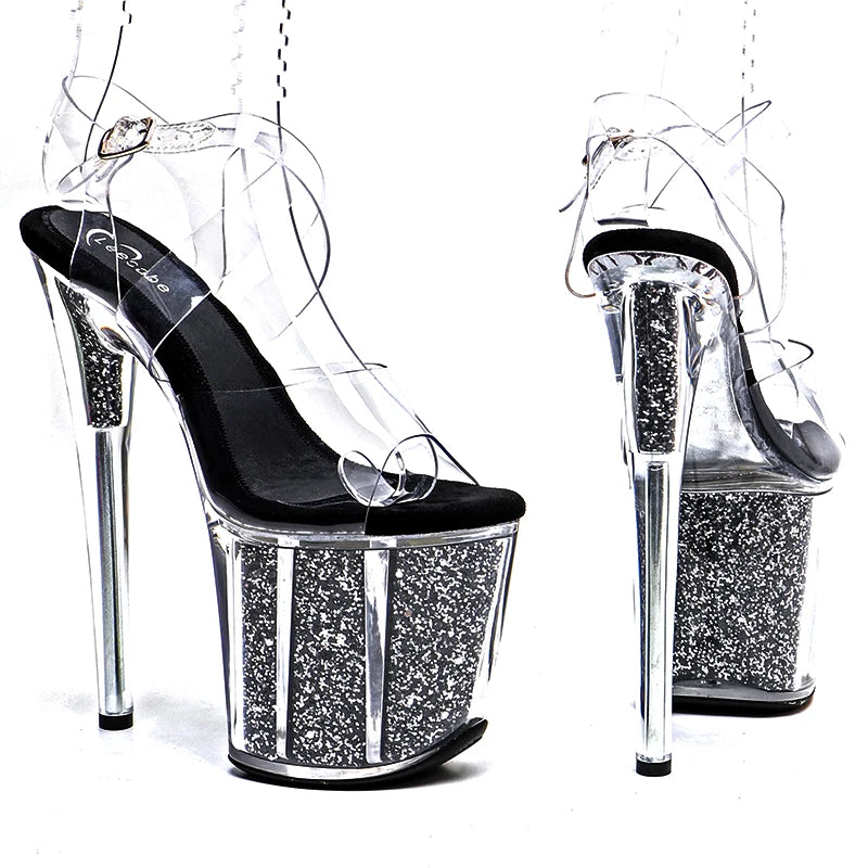 Leecabe 20cm/8inches Clear PVC upper backstrap cross  Clear Platform high heel sandals stripper heel  pole dance shoes
