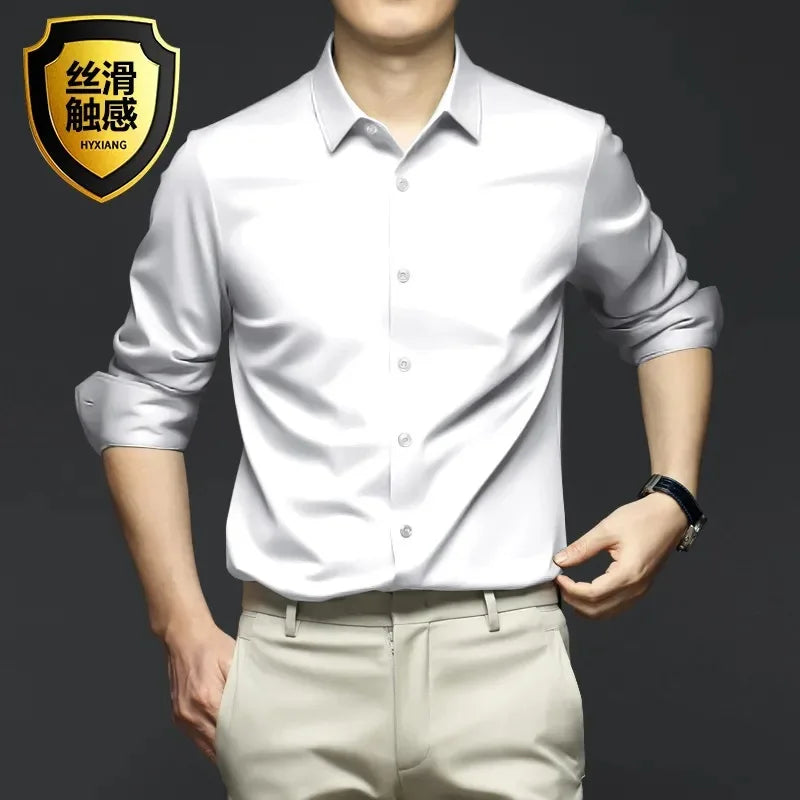Men's Long Sleeve Wrinkle Resistant Casual White Shirt