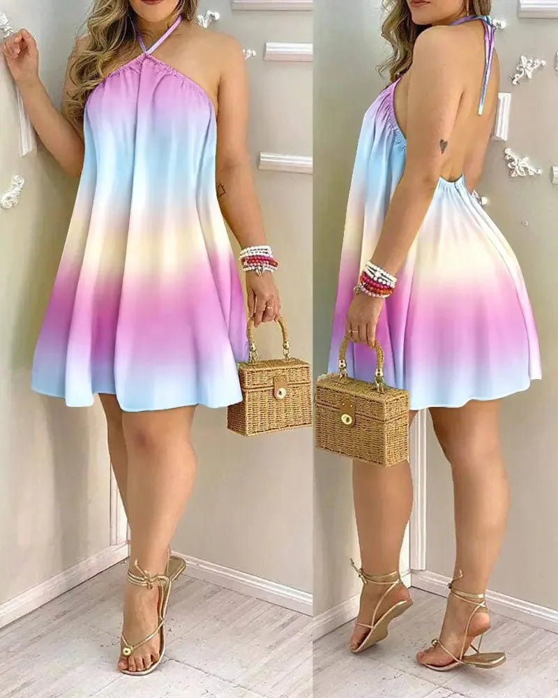 Floral Print Halter Neck Dress