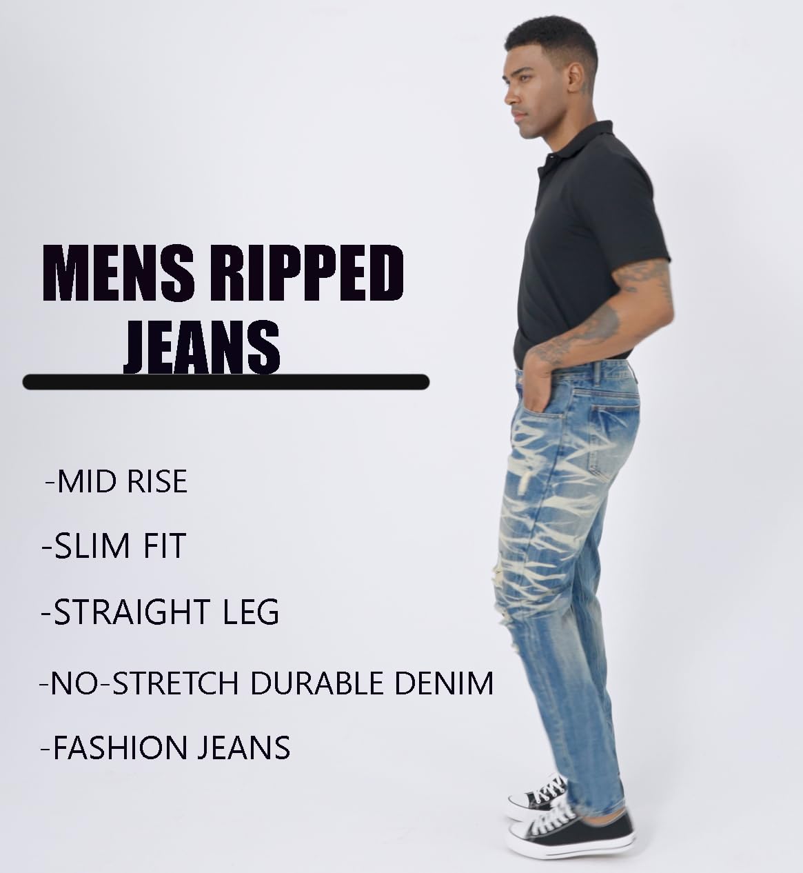 Men's Ripped Regular Straight Leg Fit Jeans