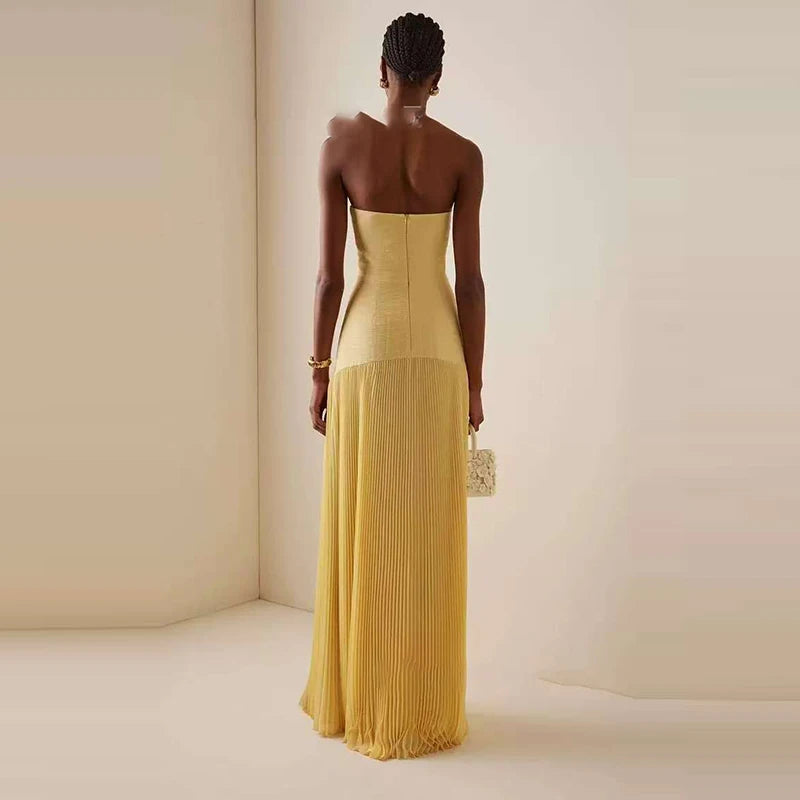 Women Summer Off Shoulder Tube Top Maxi Dresses Chic Sexy Pure  High Waist Party Gown Dress Fashion Pit Stripe Draped Long Dress