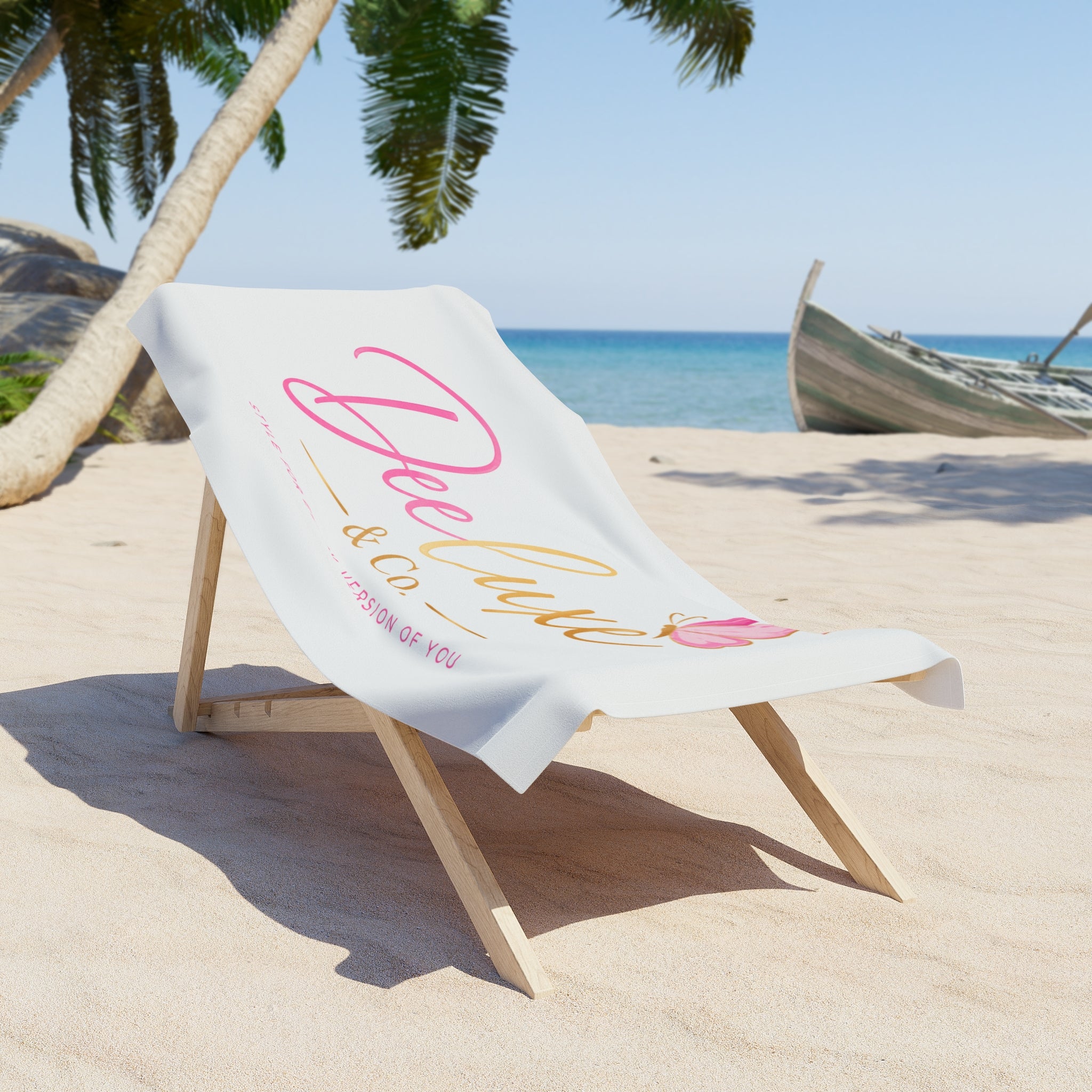 Deeluxe & Co. Logo Beach Towel — Pink Butterfly Luxe Beach Blanket