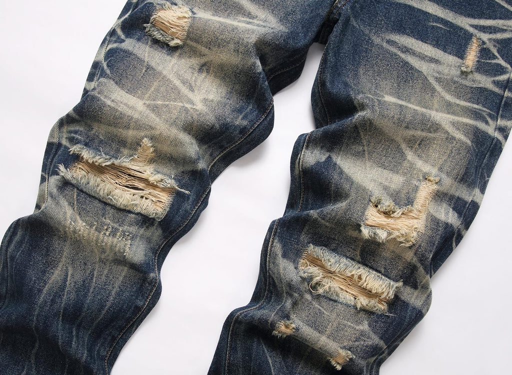 Men's Ripped Regular Straight Leg Fit Jeans