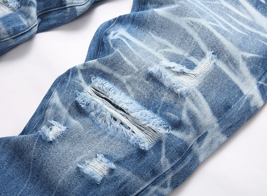 Men's Ripped Regular Straight Leg Fit Jeans