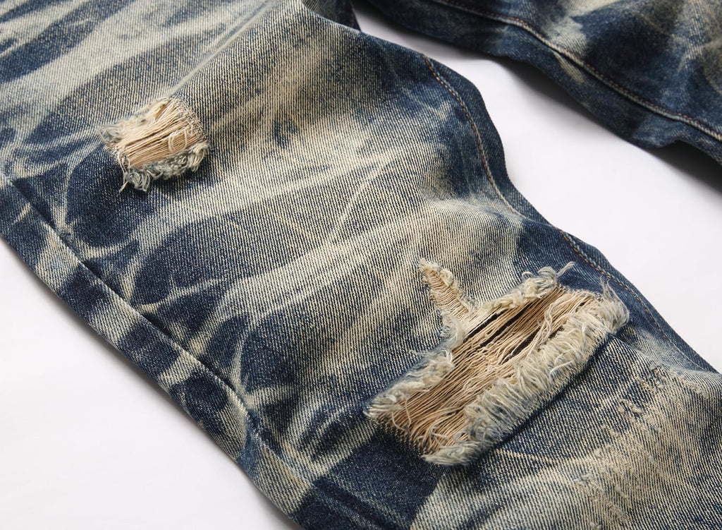 Men's Ripped Regular Straight Leg Fit Jeans