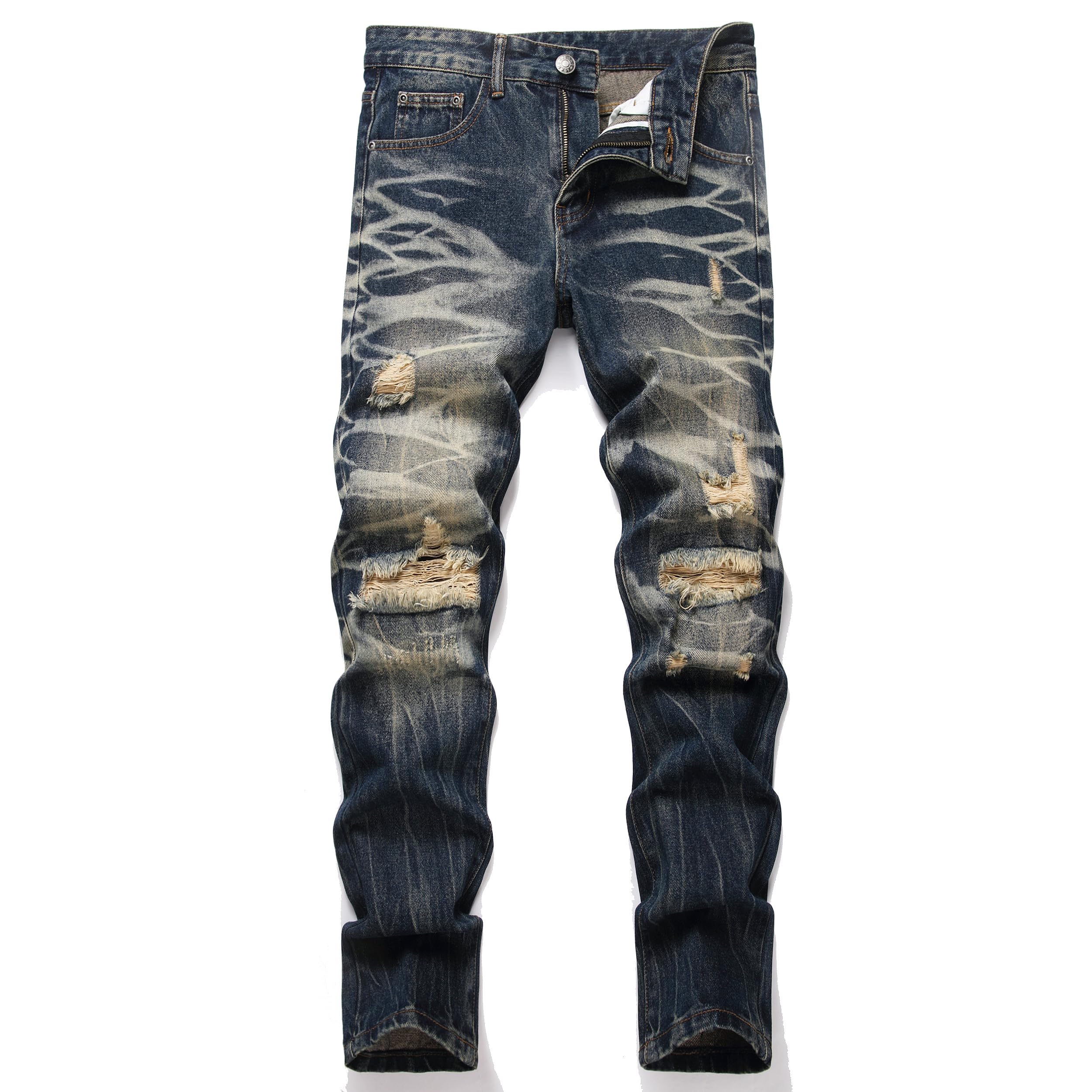 Men's Ripped Regular Straight Leg Fit Jeans