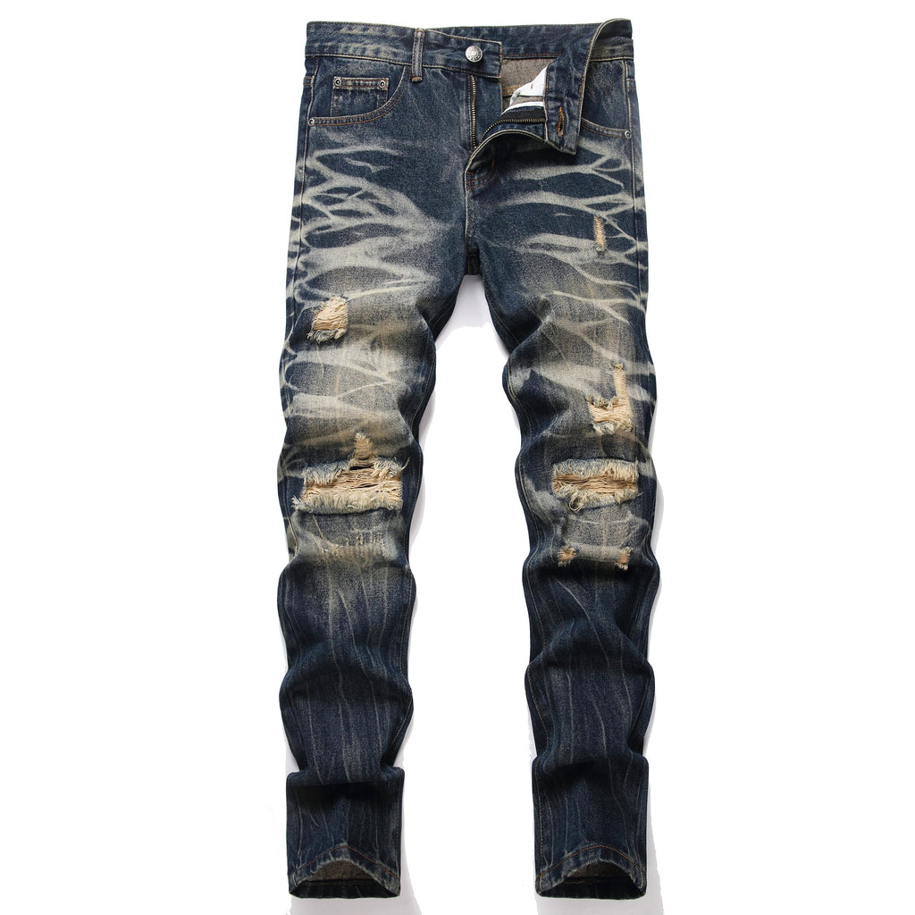Men's Ripped Regular Straight Leg Fit Jeans
