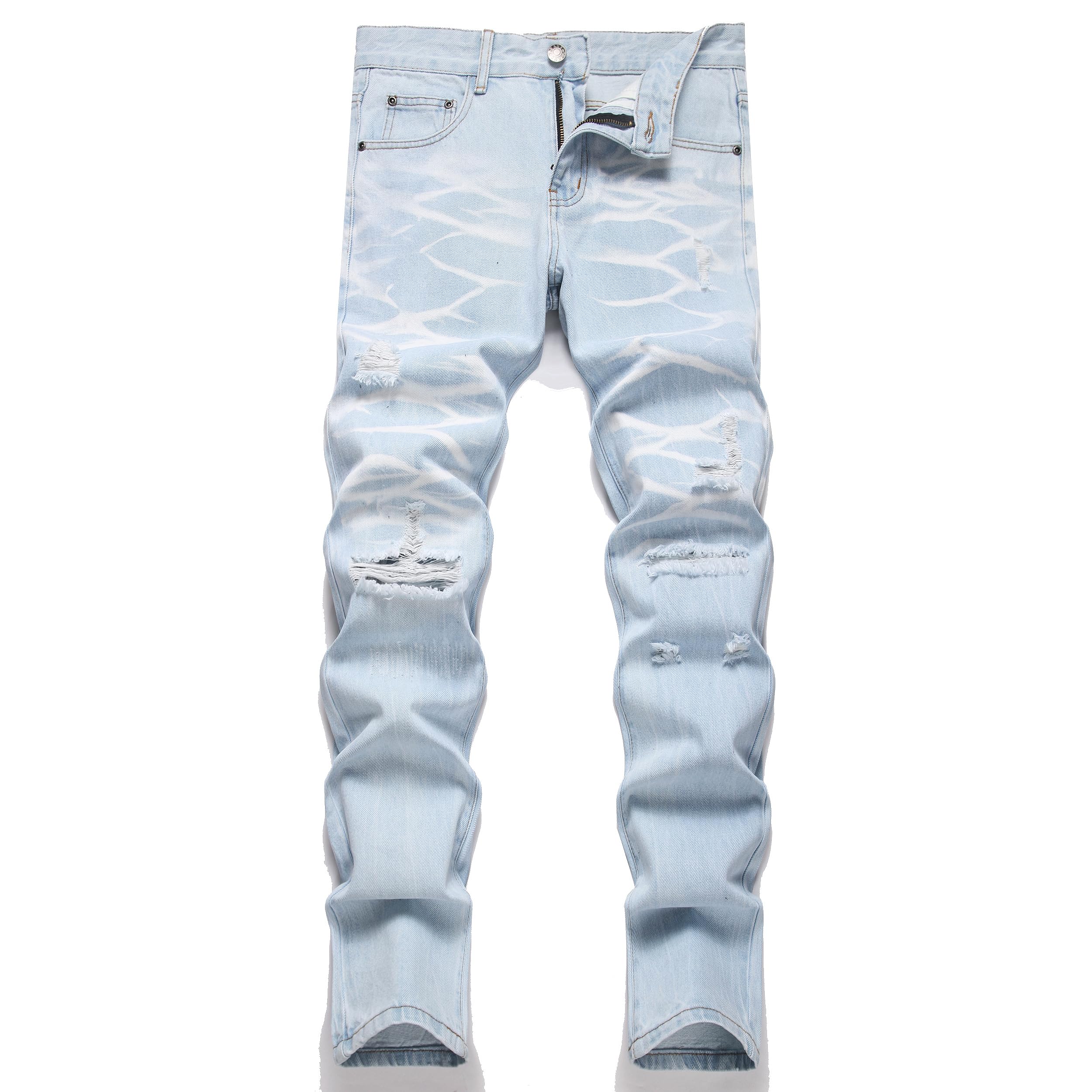Men's Ripped Regular Straight Leg Fit Jeans
