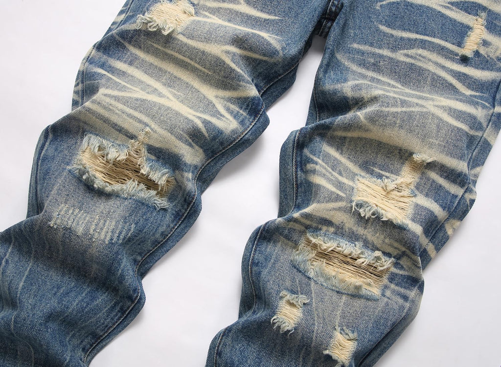 Men's Ripped Regular Straight Leg Fit Jeans