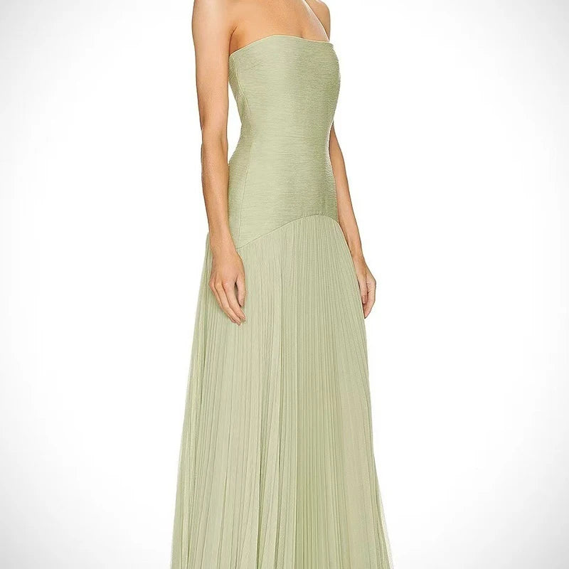 Women Summer Off Shoulder Tube Top Maxi Dresses Chic Sexy Pure  High Waist Party Gown Dress Fashion Pit Stripe Draped Long Dress