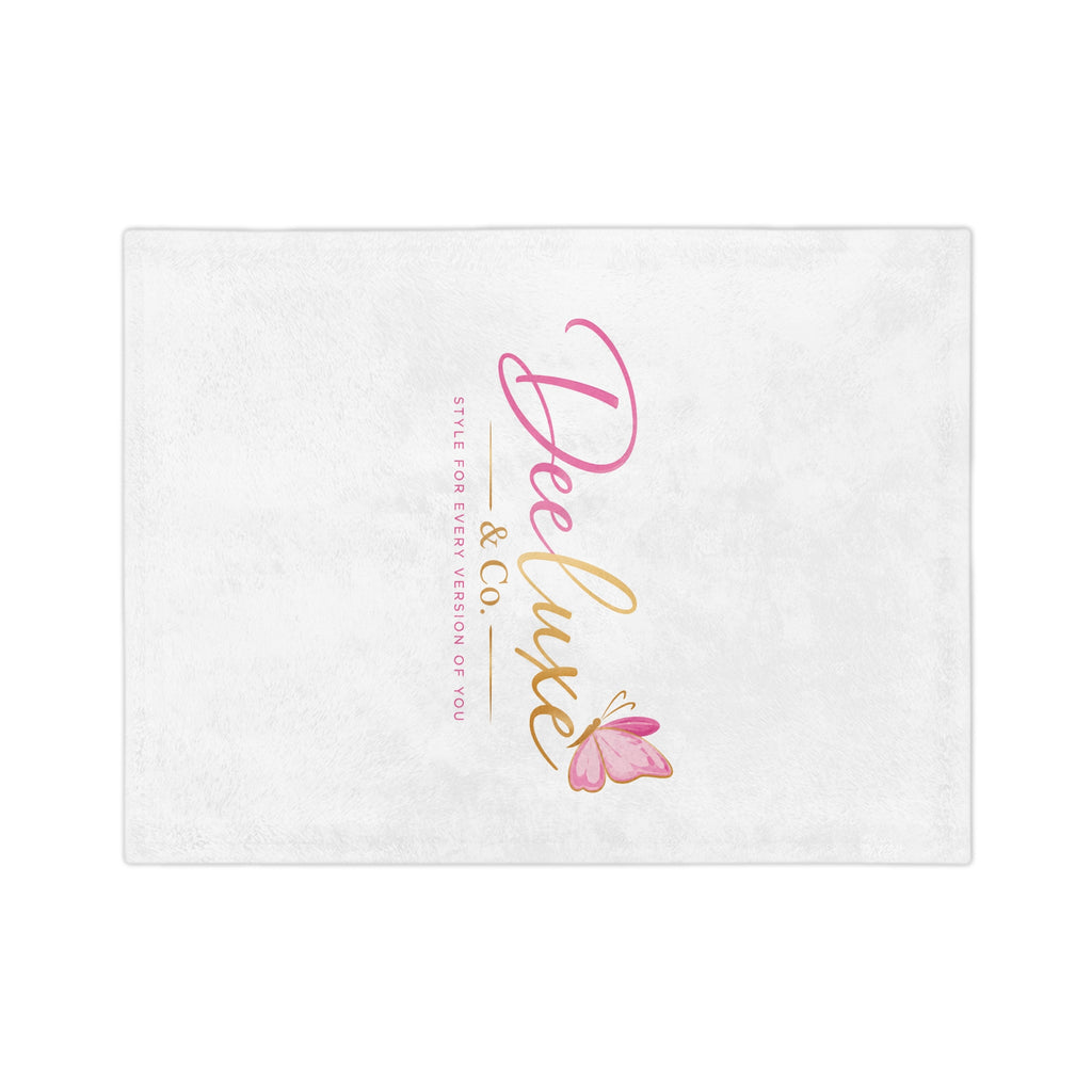 Deeluxe & Co. Velveteen Microfiber Blanket — Soft White Butterfly Logo Throw