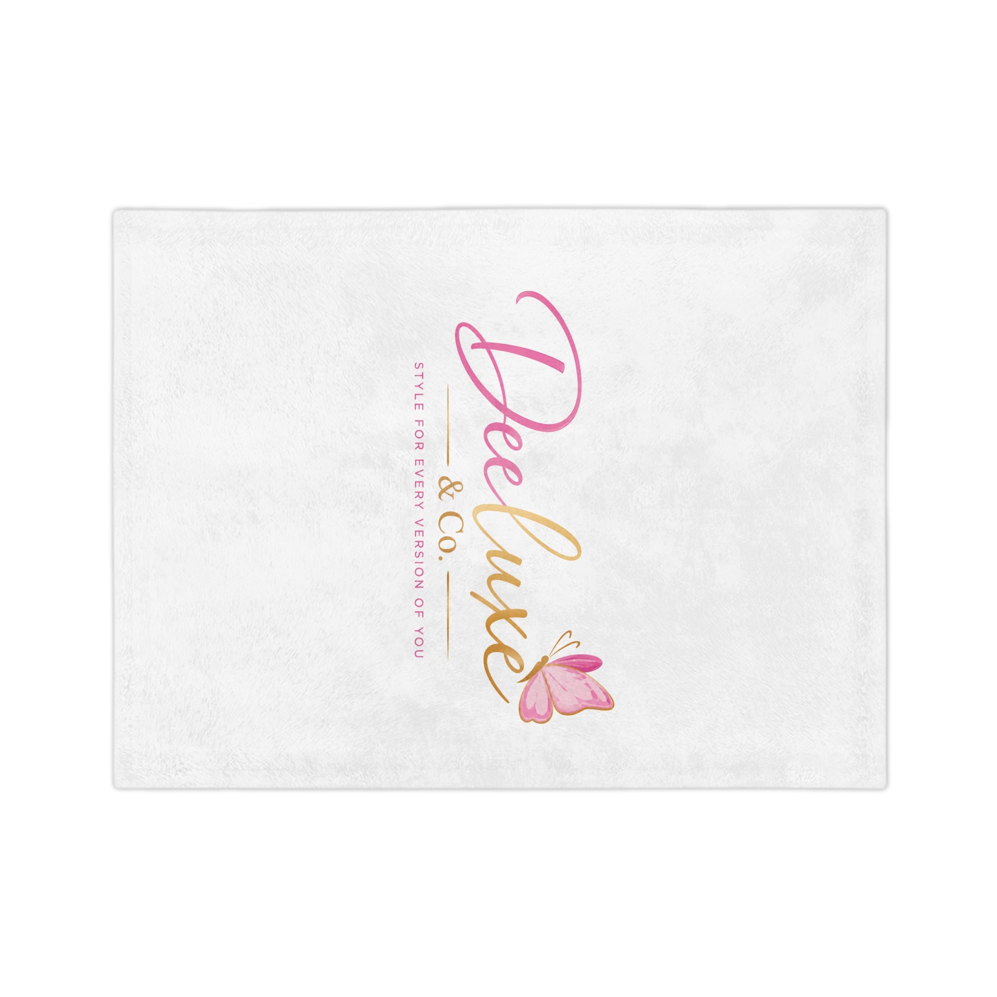 Deeluxe & Co. Velveteen Microfiber Blanket — Soft White Butterfly Logo Throw