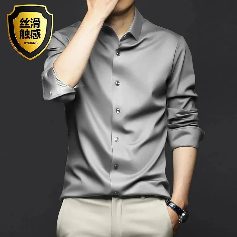 Men's Long Sleeve Wrinkle Resistant Casual White Shirt