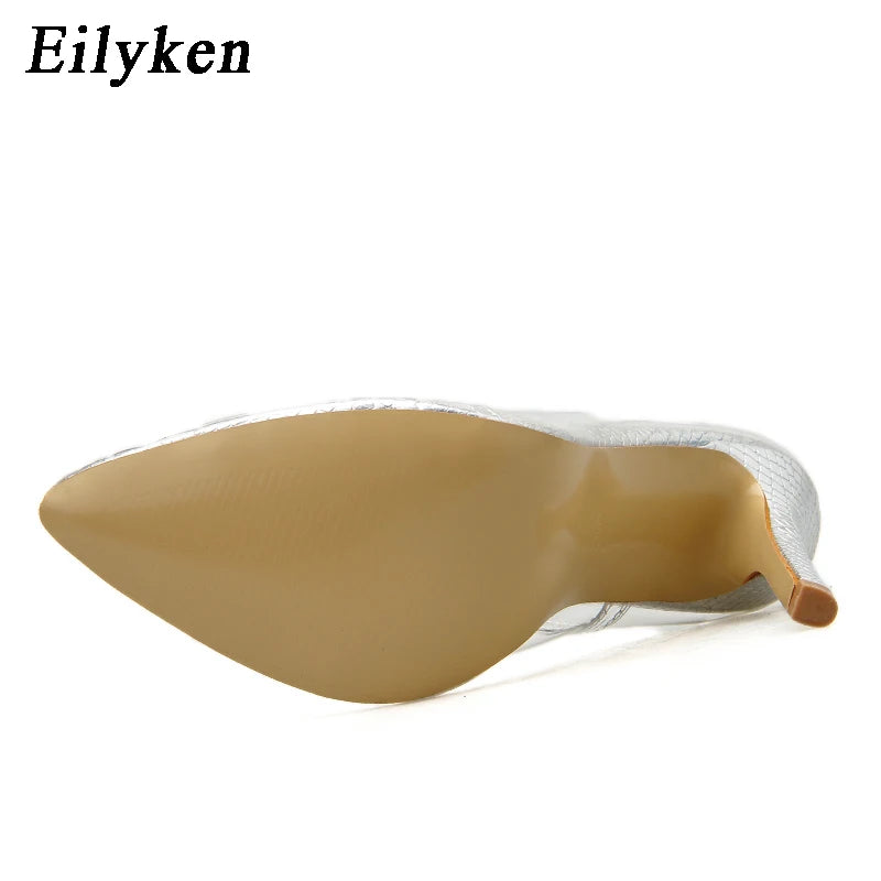 Eilyken Sexy Autumn Silver PVC Transparent Women Pumps Pointed Toe Perspex Clear Thin High Heels Wedding Shoes Size 35-42