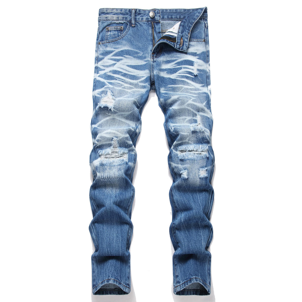 Men's Ripped Regular Straight Leg Fit Jeans