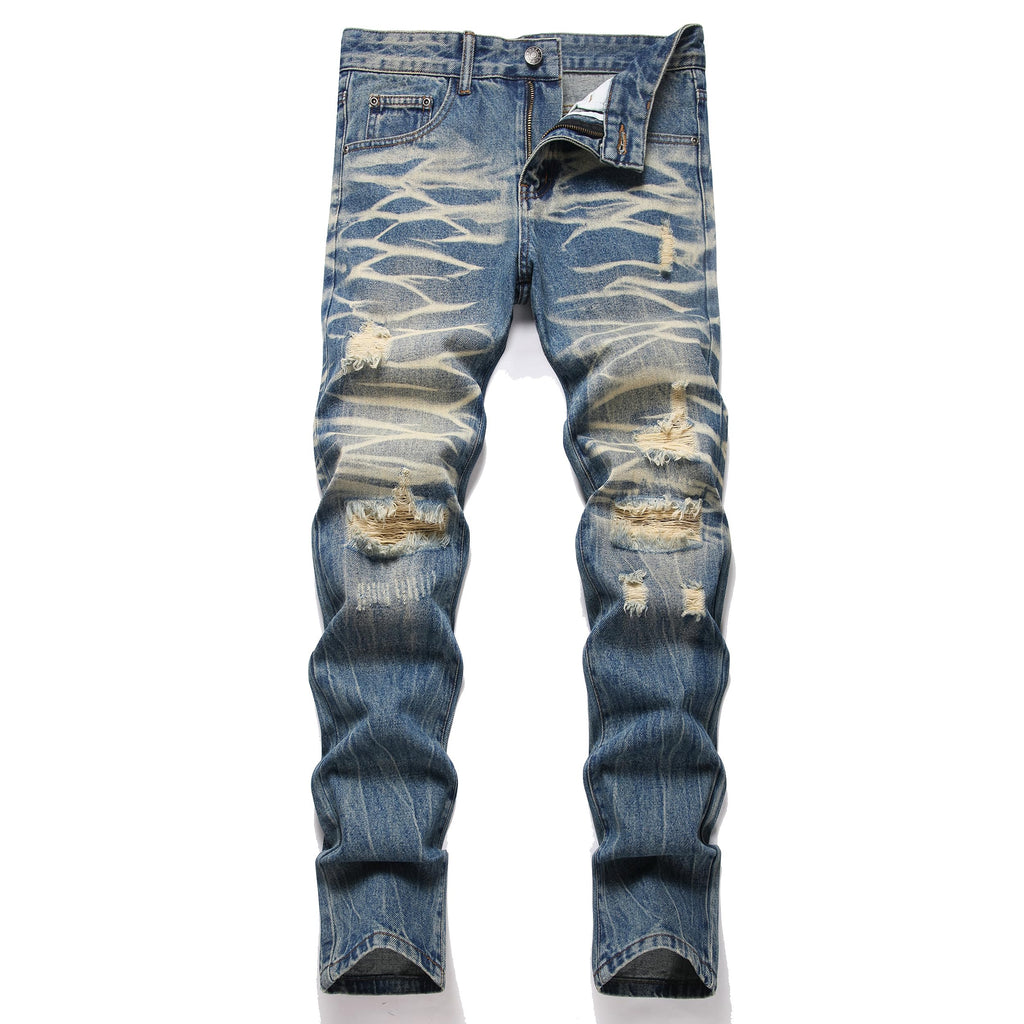 Men's Ripped Regular Straight Leg Fit Jeans
