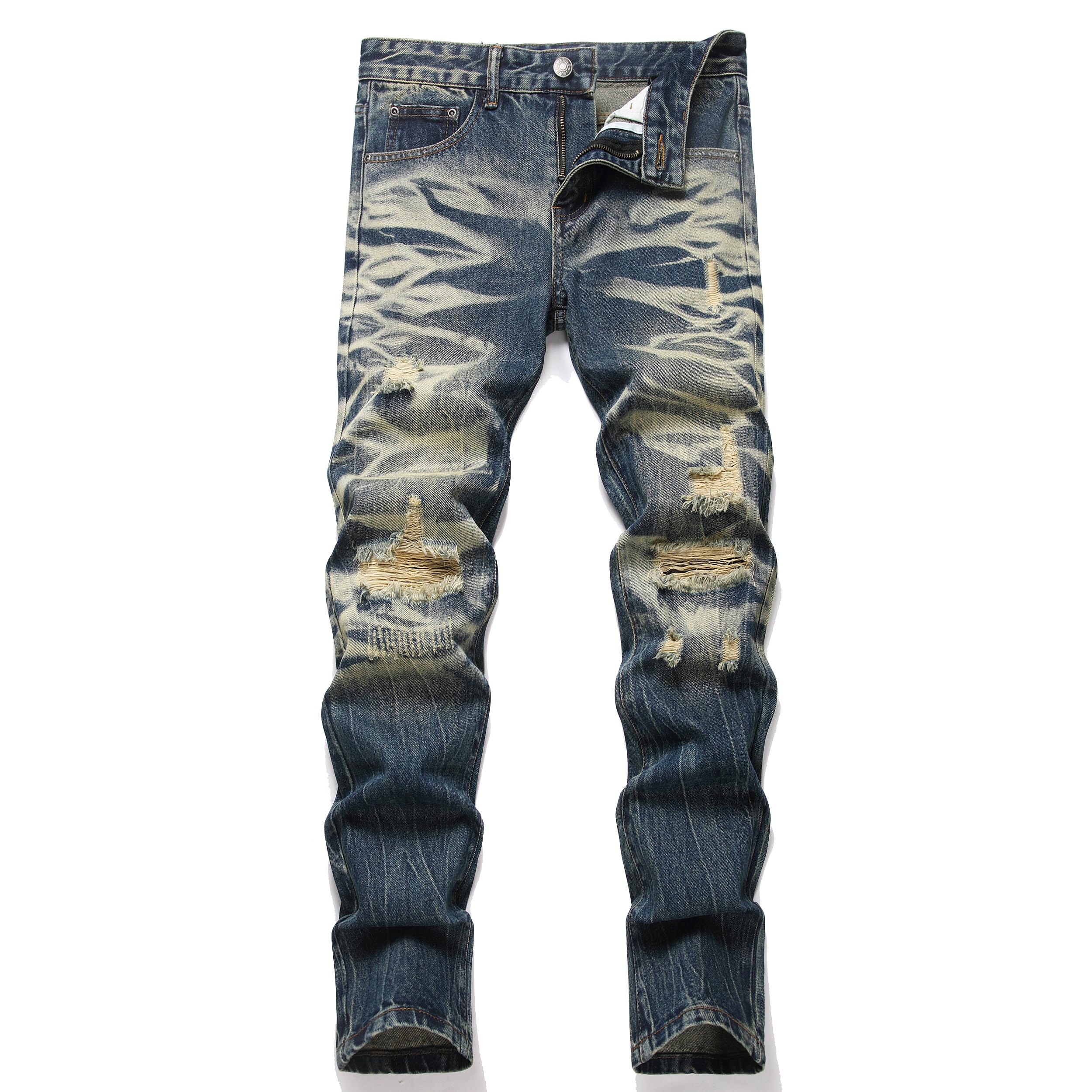Men's Ripped Regular Straight Leg Fit Jeans