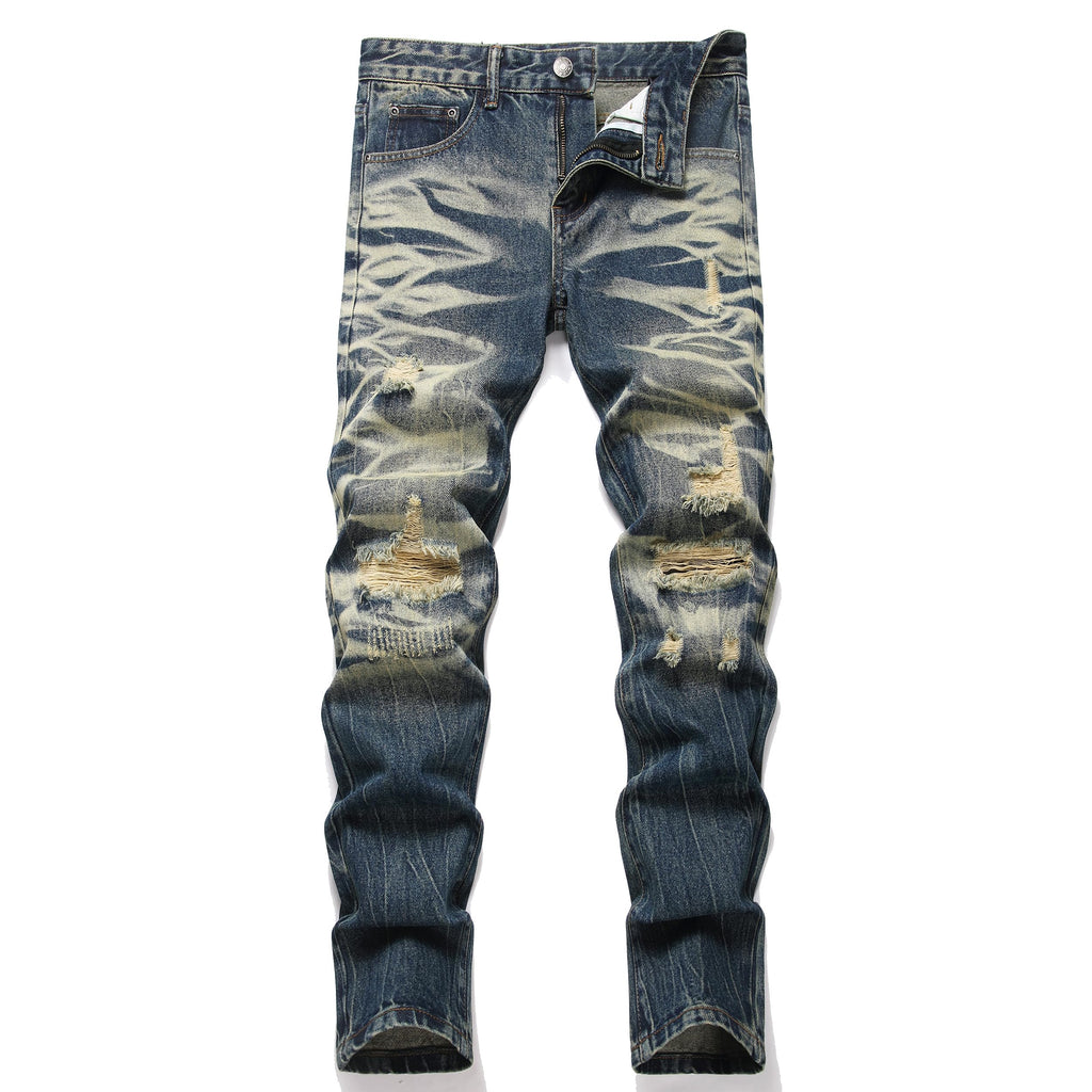 Men's Ripped Regular Straight Leg Fit Jeans