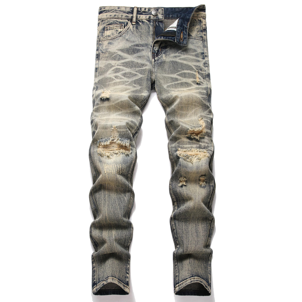 Men's Ripped Regular Straight Leg Fit Jeans