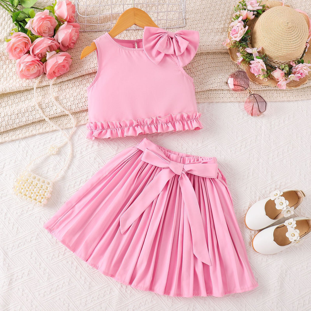 Bow top pleated skirt set
