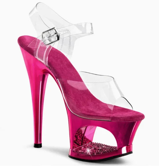 Sexy Women's 17cm High Stiletto Sandals - Hollow Out Sole Electroplated Diamond-Encrusted Shoes, Ideal for Pole Dance, Catwalk