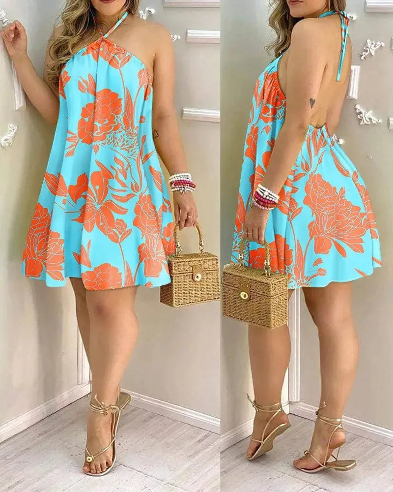 Floral Print Halter Neck Dress
