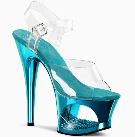 Sexy Women's 17cm High Stiletto Sandals - Hollow Out Sole Electroplated Diamond-Encrusted Shoes, Ideal for Pole Dance, Catwalk