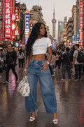 Retro Faux Two-piece Wide-leg Denim Jeans