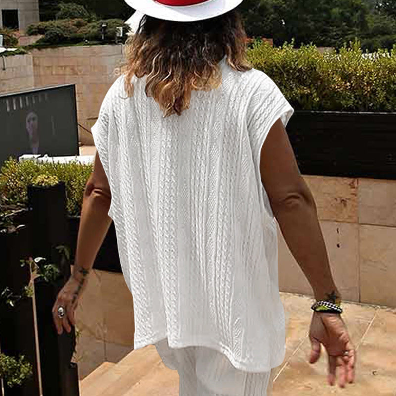 Men's Casual V-neck Loose Jacquard Knit Sleeveless Top