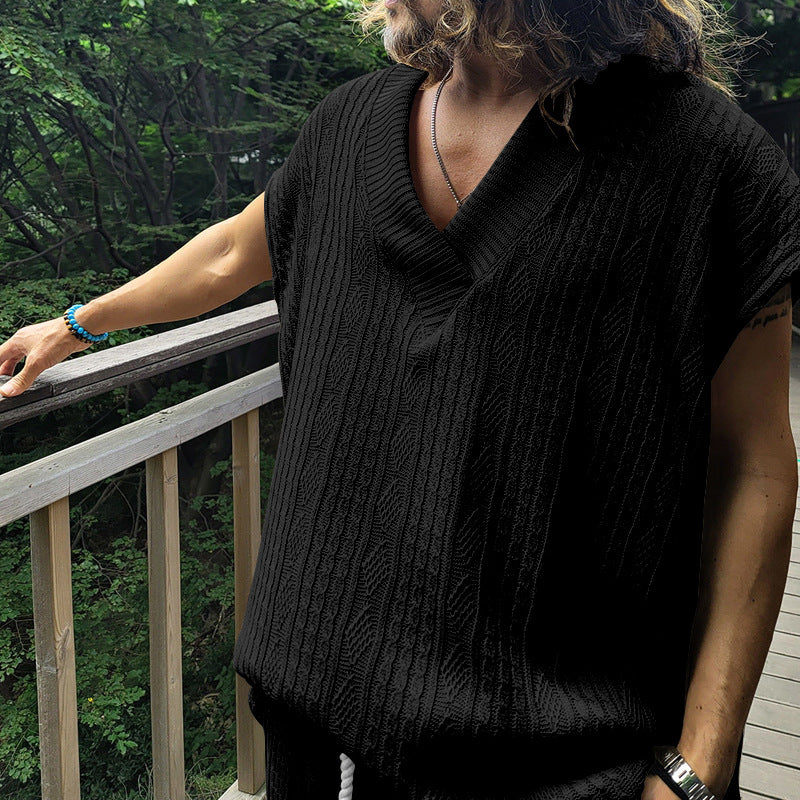 Men's Casual V-neck Loose Jacquard Knit Sleeveless Top