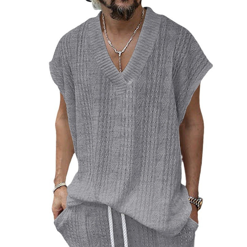 Men's Casual V-neck Loose Jacquard Knit Sleeveless Top