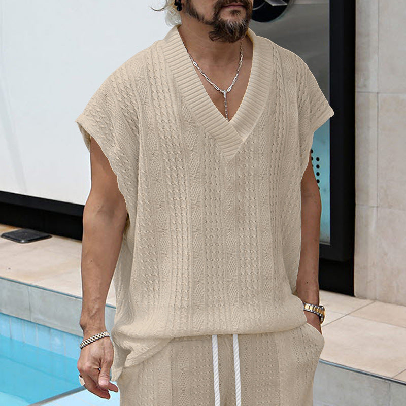 Men's Casual V-neck Loose Jacquard Knit Sleeveless Top