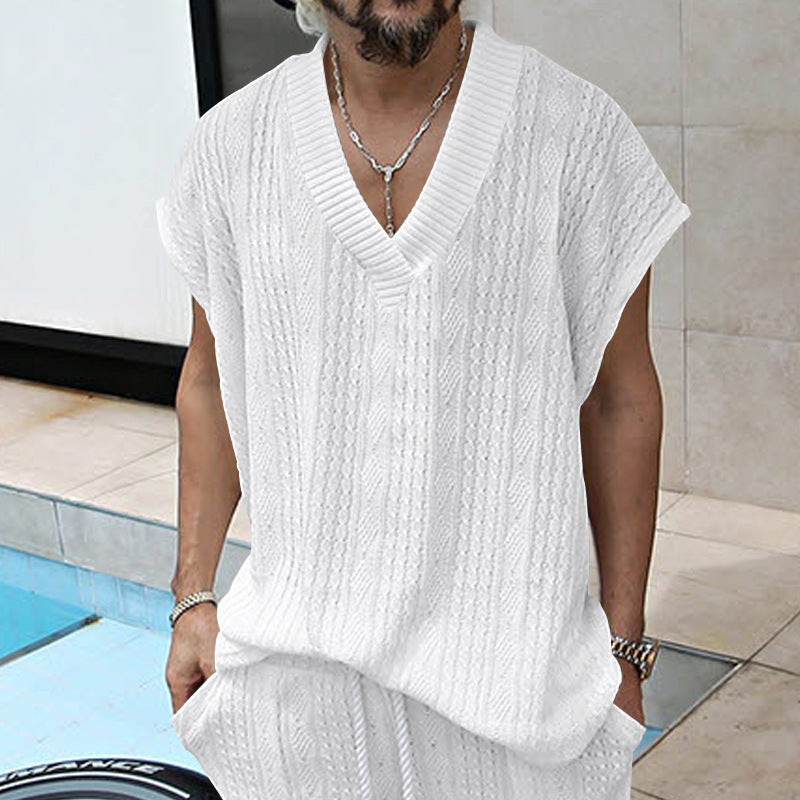 Men's Casual V-neck Loose Jacquard Knit Sleeveless Top